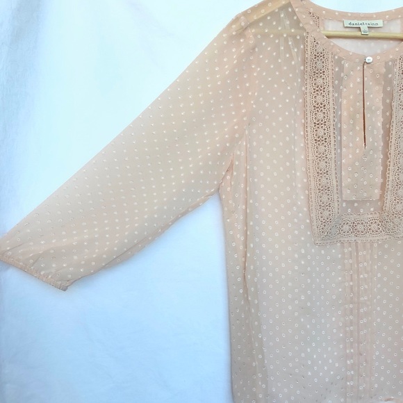 DANIEL RAINN Peach-Cream Sheer Top Size L - Picture 3 of 7